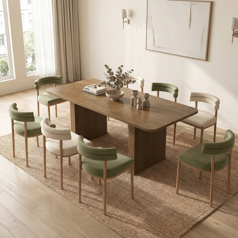 Modern Wooden Dining Table for 6 to 10 People with Double Pedestal Base, Large Kitchen and Dining Room Table