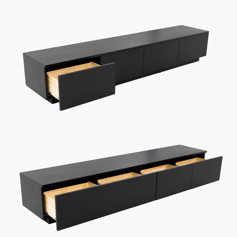  Modern Wood TV Stands, Minimalist Long Media Console with 4 Drawers, Black, 75" W