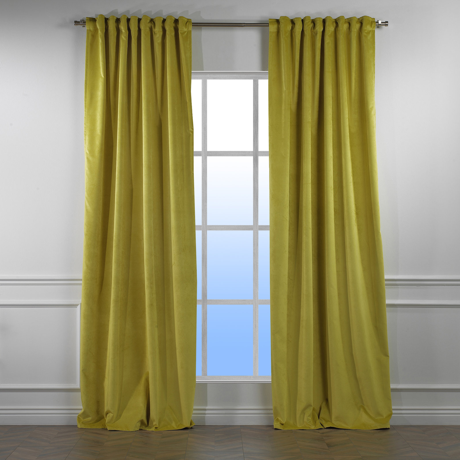 Matte Velvet Room Darkening Curtain Panel Set, 52" W x 108" L, 64 Lime