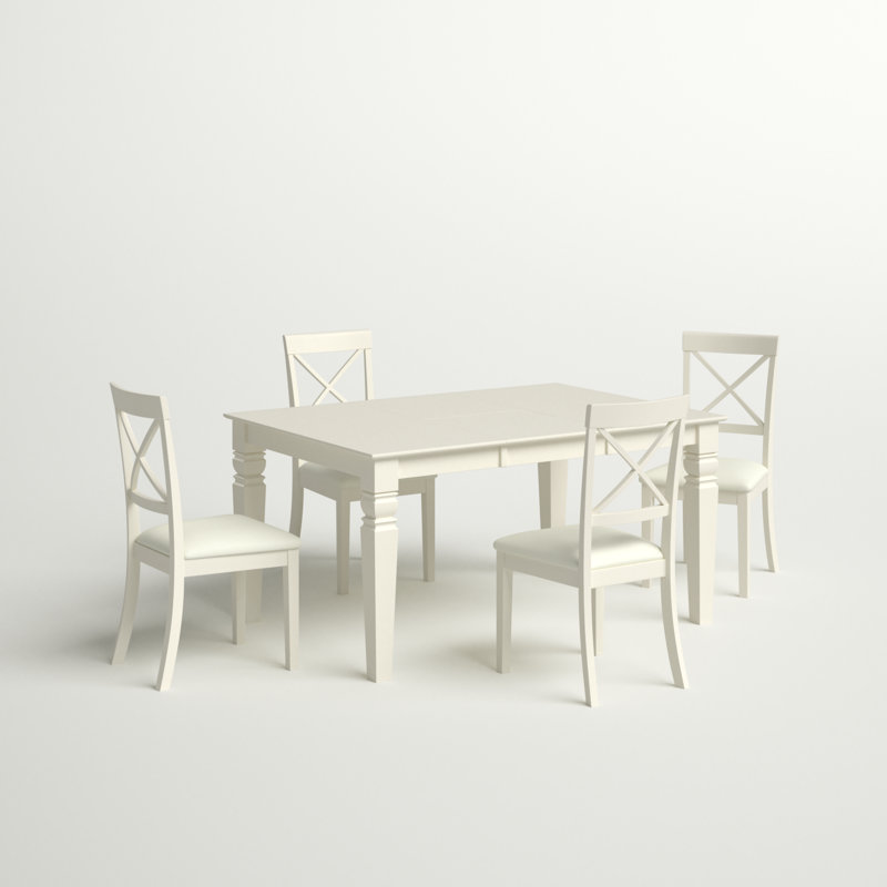 5 Piece Dining Set Includes a Rectangle Dining Room Table with Butterfly Leaf and 4 Faux Leather Kitchen Chairs, Linen White