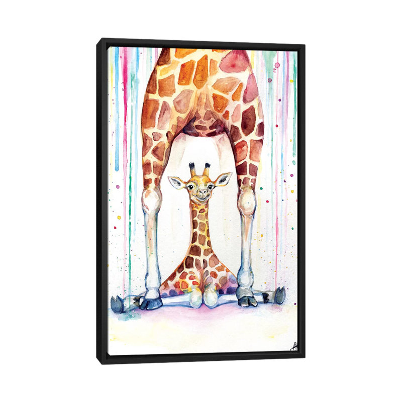 Superbe décoration murale pour enfants girafes sous la pluie, H 60 po x l 40po x P 1,5 po, Toile avec cadre noir