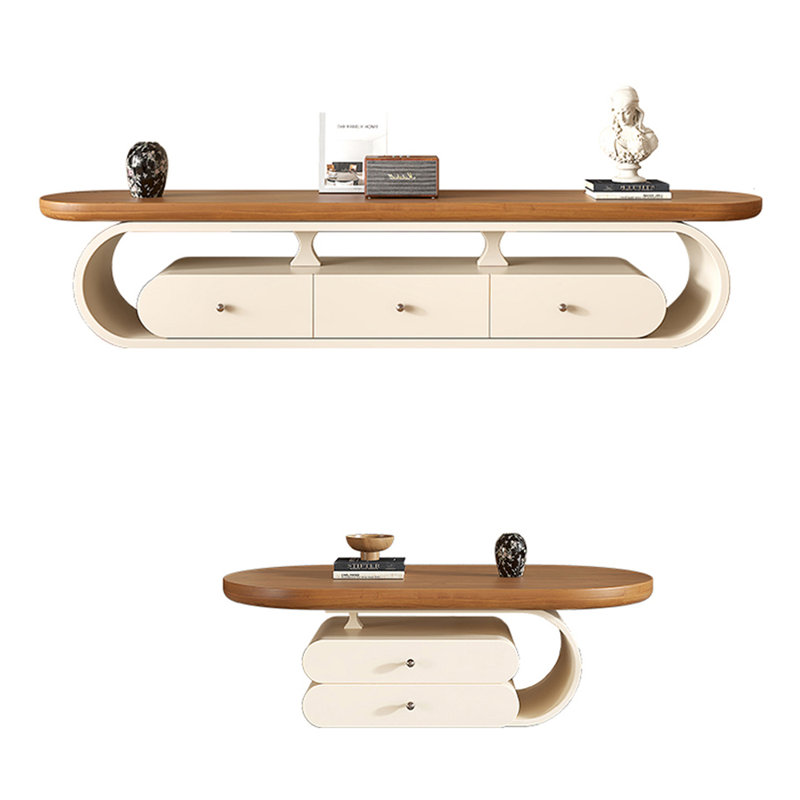 Meuble télé et table basse American Style, Crème, crème, H 16,54 po x l 70,87 po x P 13,78 po