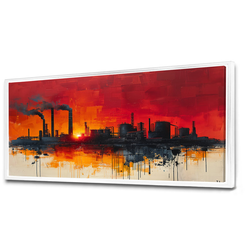 Jaune, rouge, production, Power Factories I - Art mural, Toile encadrée flottée blanche, H 28 po x l 60 po x P 1,5 po