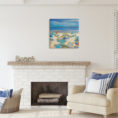 " Beach Umbrellas On Shore " by Liz Jardine Painting Print