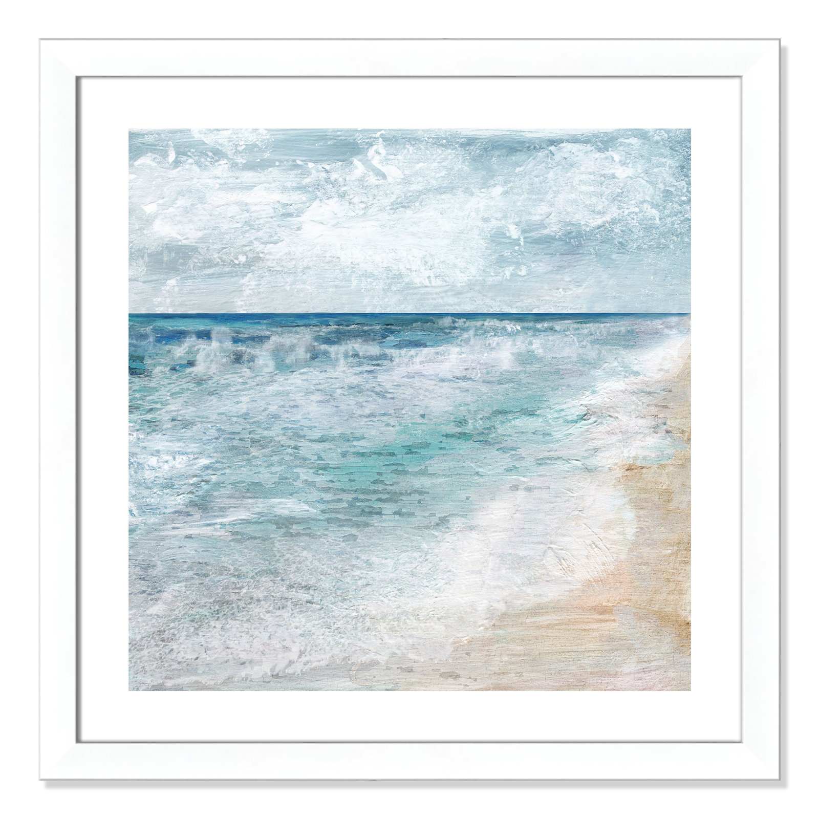 Shore Walk - Picture Frame Painting, Matte White, 29" H x 29" W x 1.25" D