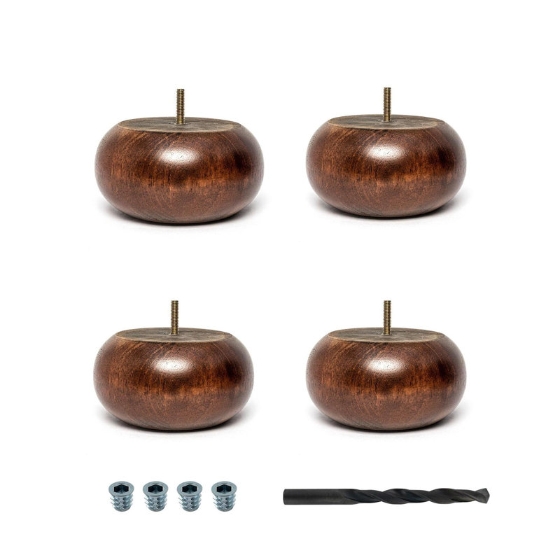 Pieds cylindriques en bois massif 3 po x 6 po, Teint cerisier, Paquet de 4