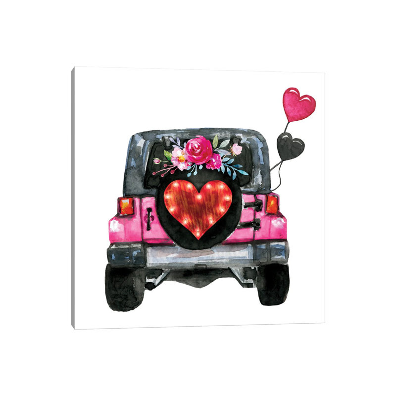 Valentine's Day Jeep Back by Ephrazy Graphics - Wrapped Canvas Print, 30.48 cm H x 30.48 cm W