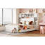 Grand lit en bois avec armoire, tablette et prises tout-en-un