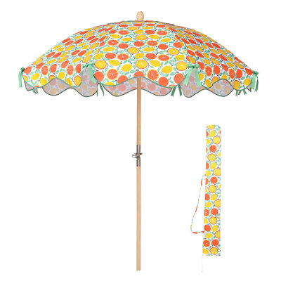 Our Beach Portable Umbrella for Sand Beech Wood Pole Carry Bag with Printed Porcelain Love Cute Garden Parasol