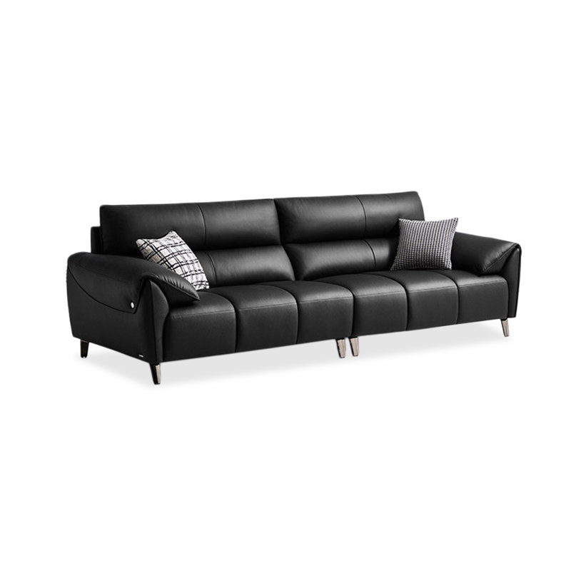 Canapé modulaire noir en cuir véritable, H 35,43 po x l 108,27 po x P 38,19 po
