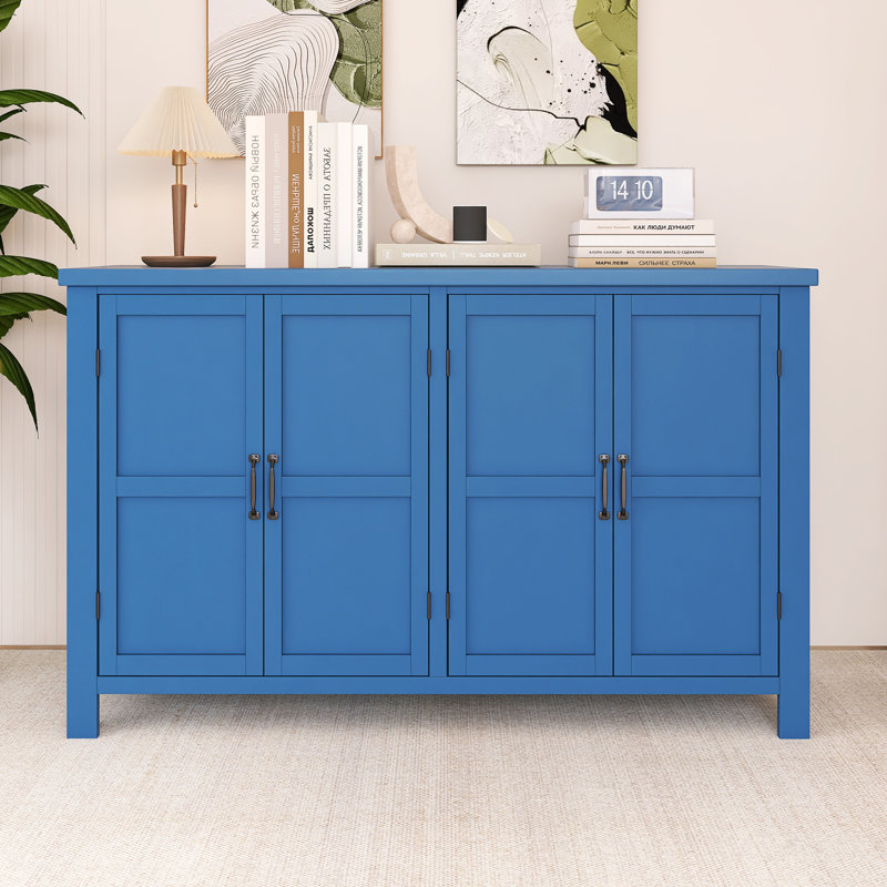Buffet 51 pouces en bois avec tablettes réglables et poignées rétro, Marine