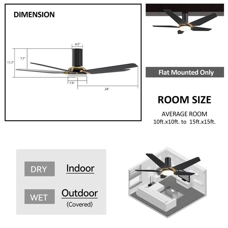 Ventilateur de plafond à moteur à courant continu 48 po  avec lumières DEL et télécommande 