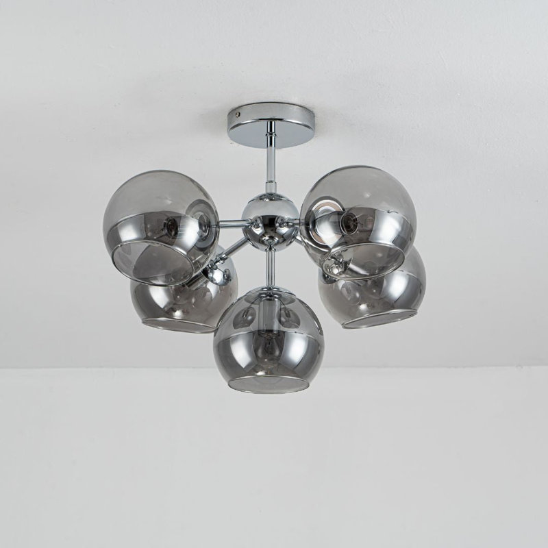 Glass Semi Flush Mount, 5 Lights, 37cm H x 51cm W x 51cm D