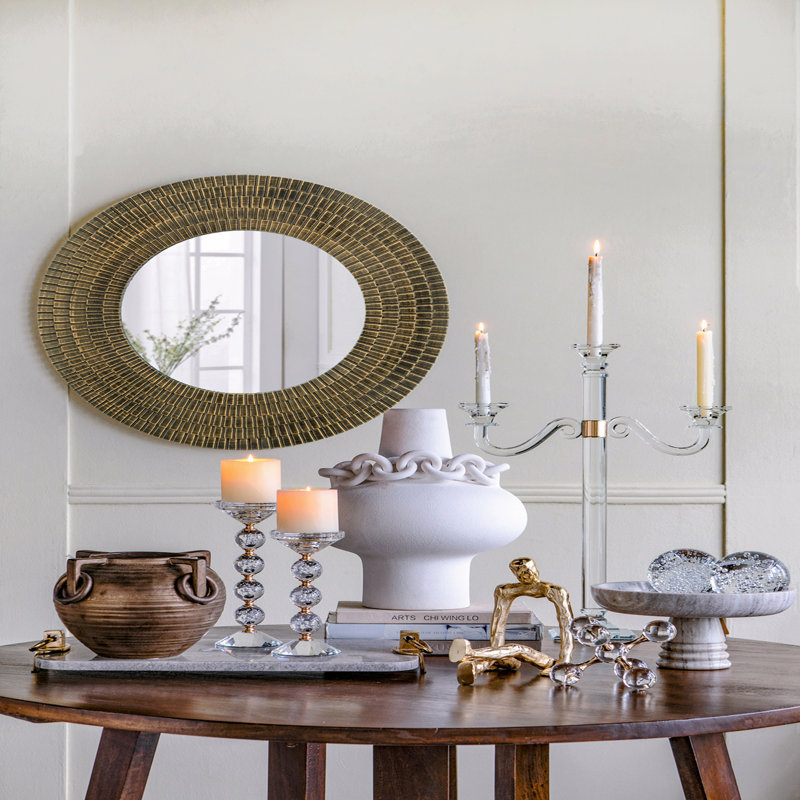 Round Gold And Black Wooden Accent Mirror