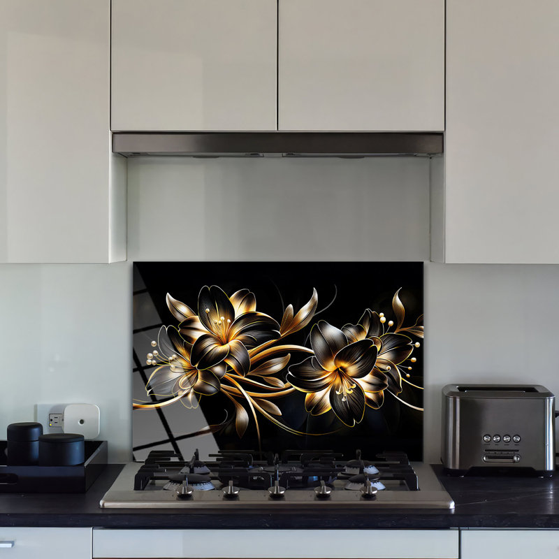 Dosseret en verre trempé Midnight Florals - Décoration murale de cuisine, H 16 po x l 30 po x P 0,5 po