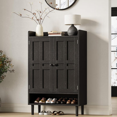 Range-chaussures, grande armoire à chaussures avec 2 portes, range-chaussures de style campagnard, tablettes anti-basculement