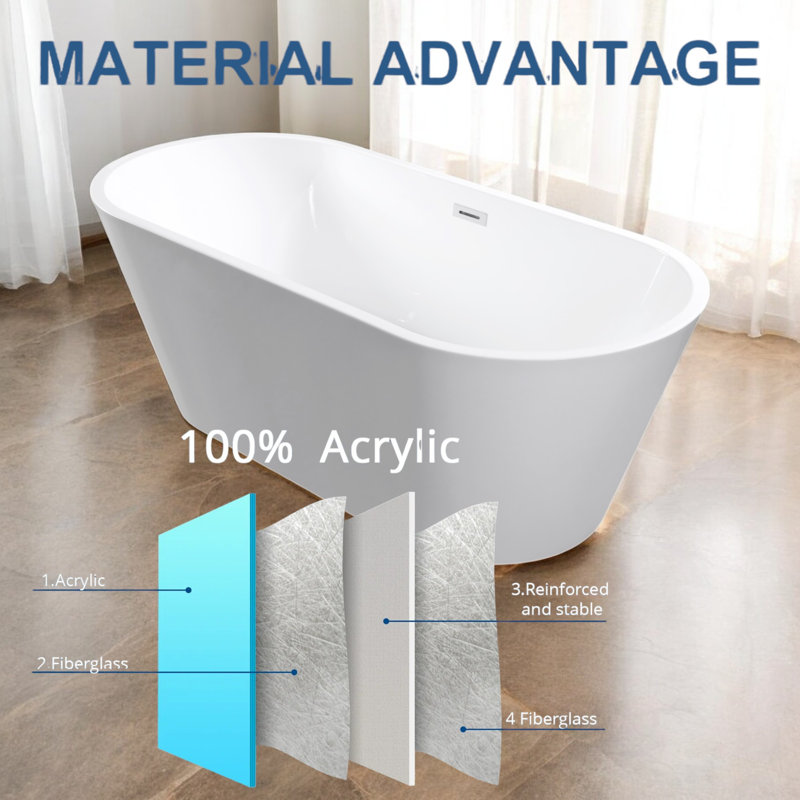 67" x 29.5" Freestanding Soaking Acrylic Bathtub