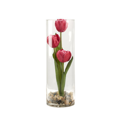 Red Tulips Within Glass Vase