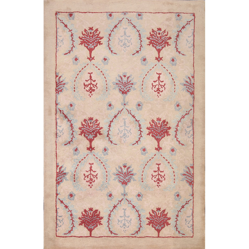 Tapis beige en laine touffeté à la main Floral