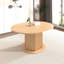 Élégante table de salle à manger ronde, en bois d'hévéa, avec un piètement hexagonal texturé et extensible, idéale pour les réunions de famille. Table ajustable à 6 places, concave et convexe.