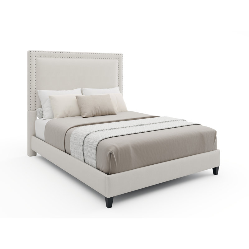 Lit tapissier standard à profil bas Hinth, Très grand, Blanc / argenté