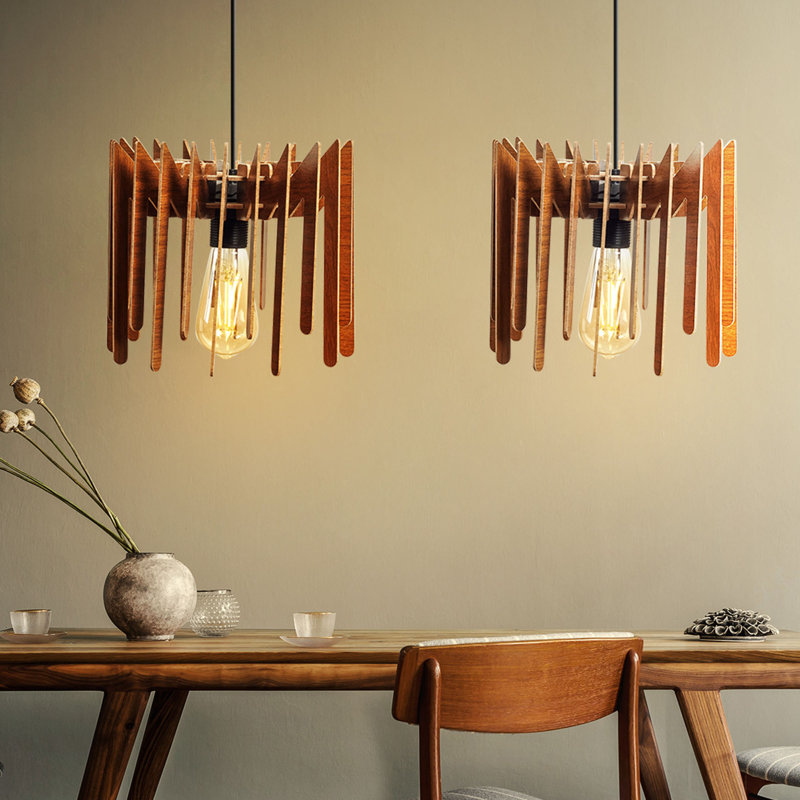 Élégant lustre en zigzag, finition noyer, 8,0 x 9,1 pouces | Câble réglable, hauteur totale: 21,7 pouces | Douille E27, 40 W maximum | Design scandinave moderne pour l'éclairage de la maison et du bureau