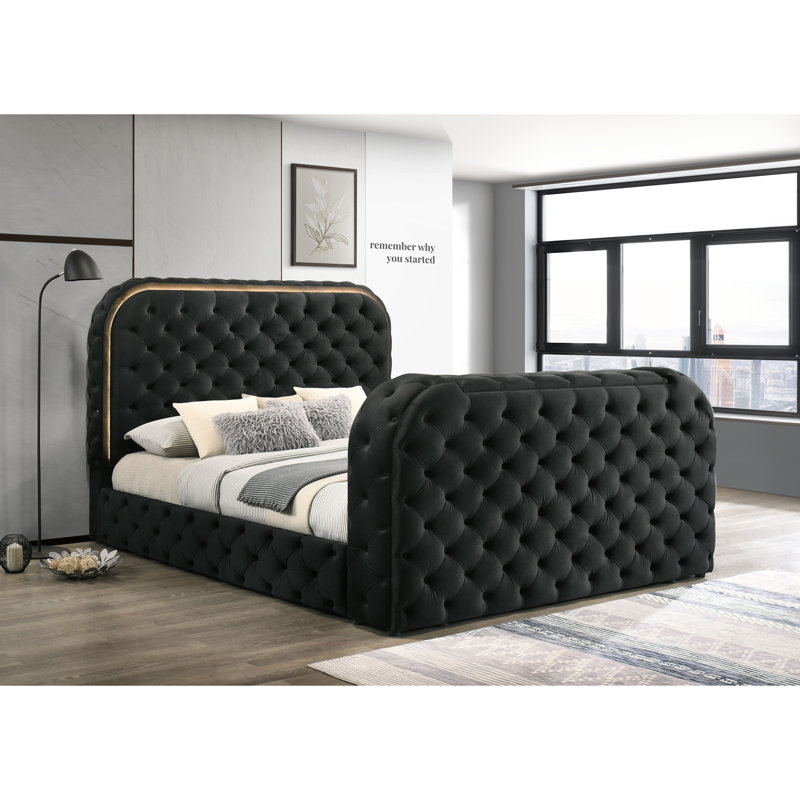Kana Upholstered Bed with LED in Black, Queen