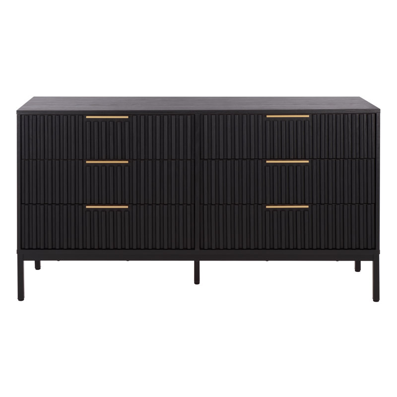 Commode 6 tiroirs Burgess, Noir / or