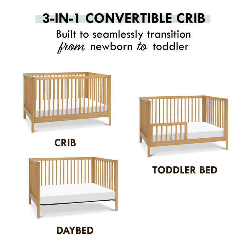 Honey Oak 3-in-1 Convertible Crib with Adjustable Heights