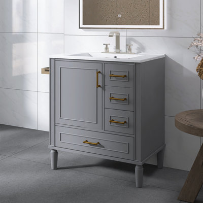 30" Freestanding Bathroom Vanity With Ceramic Sink