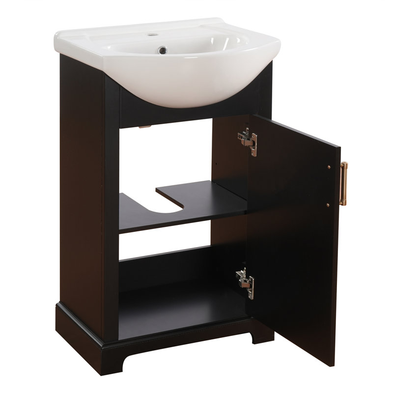 Meuble-lavabo de salle de bain avec lavabo et porte à fermeture douce, Noir