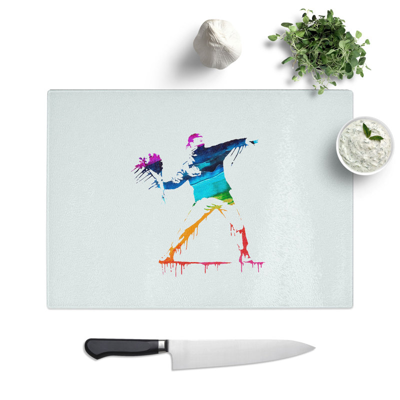 Banksy Flower Thrower Chopping Board, 0.4cm H x 28.5cm W x 39cm L