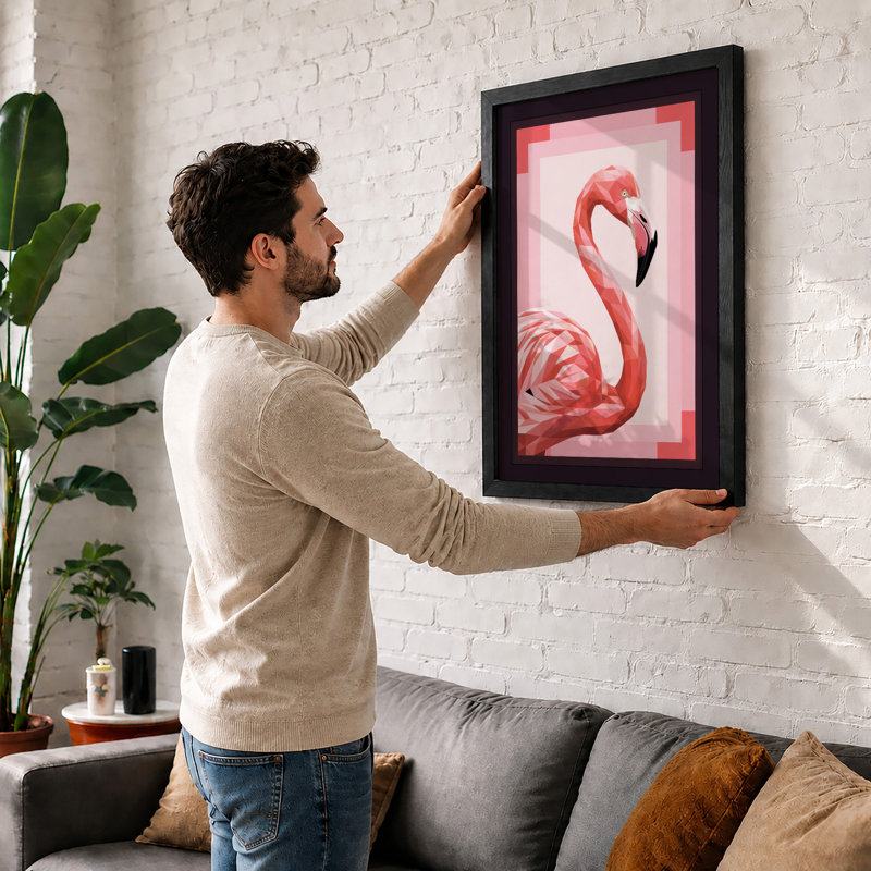 Coral Flamingo Modern - Framed Print, A4 - 29.7 x 21.0 cm, Walnut