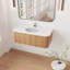 Meuble-lavabo mural 42 po avec comptoir en marbre artificiel Cararra, lavabo en céramique, conception courbée avec rayures, pré-assemblé