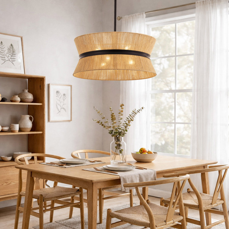 Lustre tambour en corde 19 lumières 19,7 po Modern Coastal, Bronze, Brun