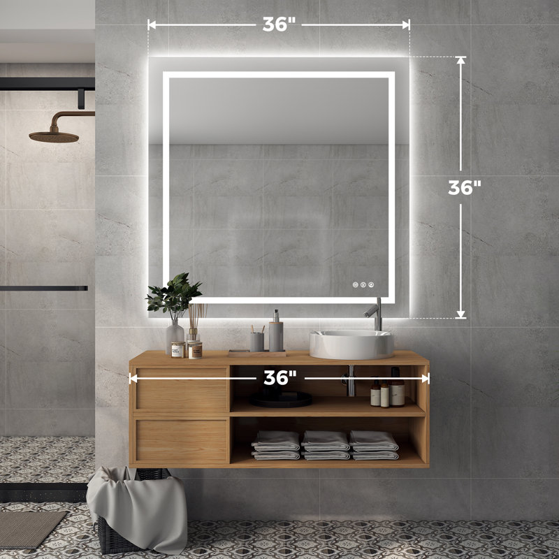Modern Bathroom LED Vanity Mirror,Dimmable Light ,3 Color Anti-Fog, Wall Mounted (Multiple Sizes), 36" x 36"