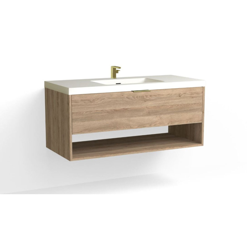 Modo 48" W Wall Mounted Single Bathroom Vanity, Matte White/Single, Matte Black, Charred