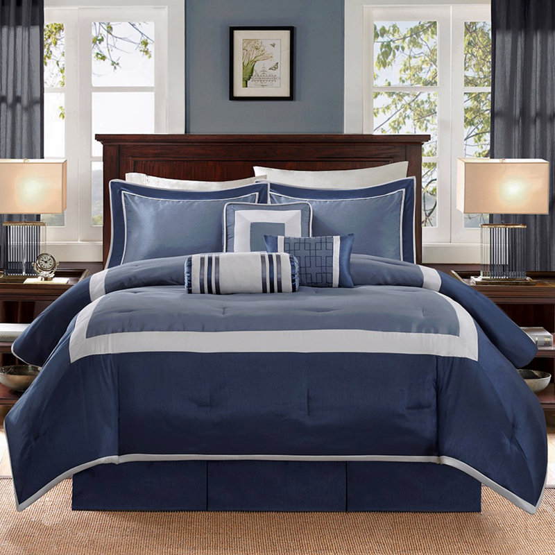 7 Piece Comforter Set Navy Queen, Queen Comforter + 6 Additional Pieces