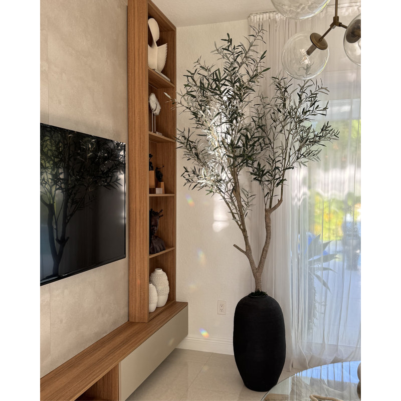 Artificial Olive Tree In White Konos Vase, Black