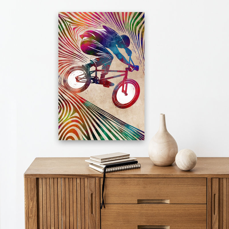 «Bmx Rider», impression de paysage urbain coloré et abstrait, H 18 po x l 12 po