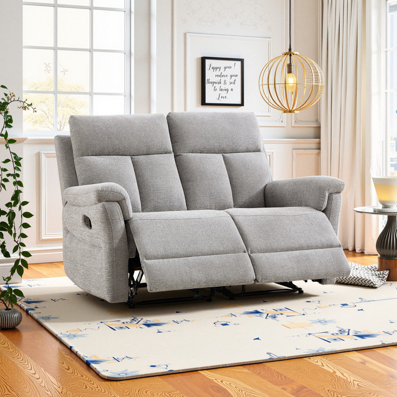 57.5" Wide Modern Chenille Upholstered Manual Reclining Loveseat Sofa, Light Gray