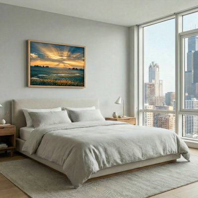 Ensemble de 1 tableau sur toile représentant un champ au coucher du soleil