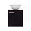 Meuble-lavabo flottant à une porte, avec lavabo vasque et une tablette, rangement pour salle de bain, noir