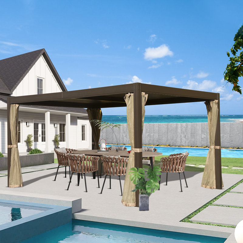 Pergola Gazebo with Louvered Roof, Brown, 20 ft. W x 12 ft. D