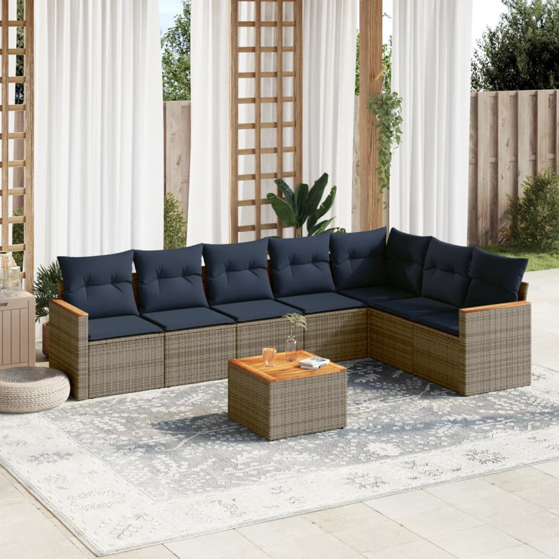 Ensemble de canapé de patio 8 pièces avec coussins en rotin de polyester, Gris, Marine