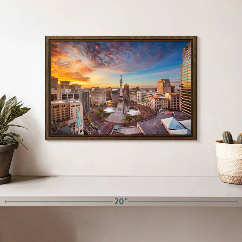 Monument Circle In Indianapolis, 13" X 9", Floating Frame Walnut