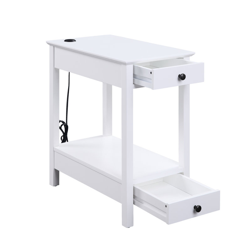 Table d'appoint Enable blanche - 2 tiroirs et 1 compartiment ouvert pour la finition du rangement avec objets personnels