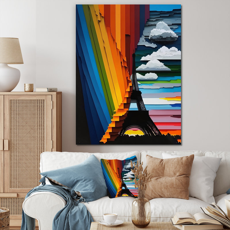 «Paris Eiffel Tower Contemporary Rainbow I», reproduction sur toile, H 44 po x l 34 po x P 1,5 po, Toile tendue