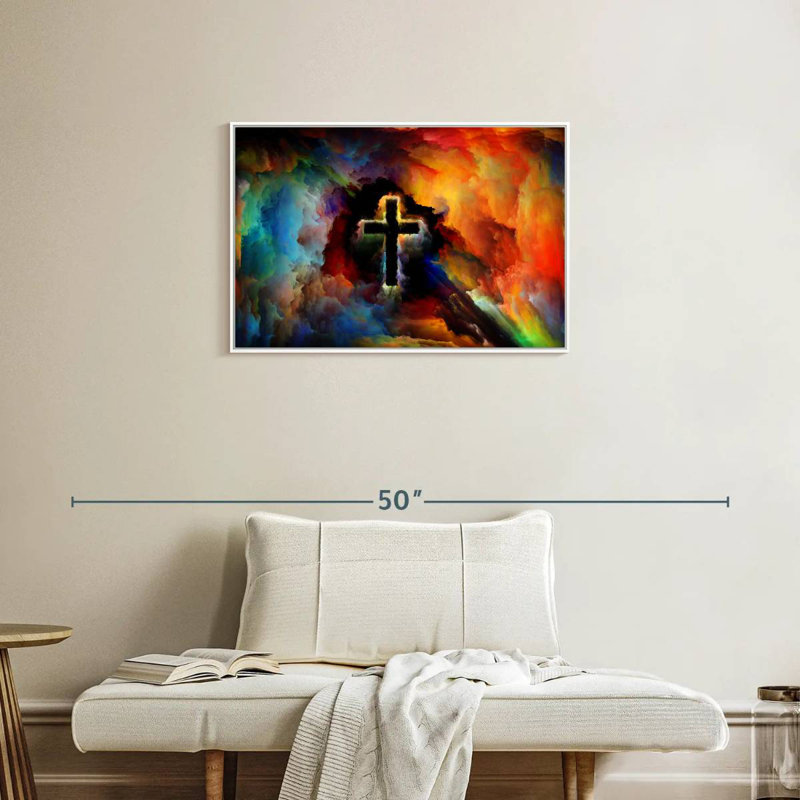 Croix colorée, Cadre flottant blanc, 31 po x 21 po