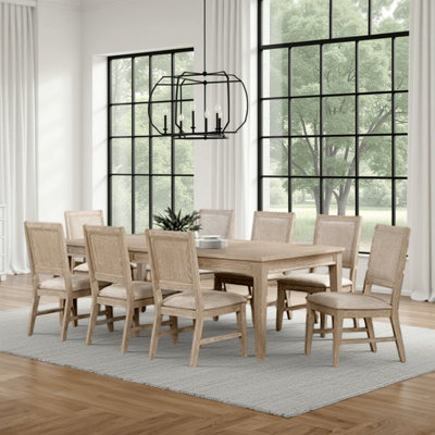 Rozie 7Pc Dining Table Set, Extendable, 6 Fabric Chairs, Brown Wood